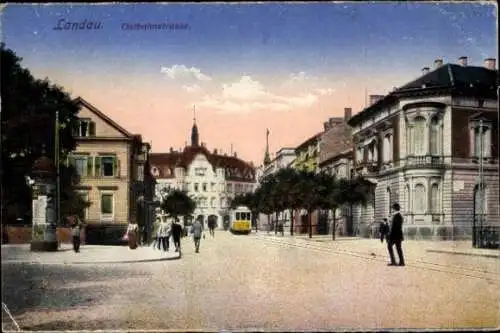 Ak Landau in der Pfalz, Ostbahnstraße, Straßenbahn