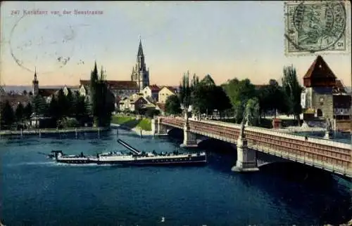 Ak Konstanz am Bodensee, Brücke, Schiff, Blick von der Seestraße