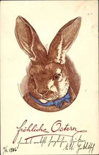 Litho Glückwunsch Ostern, Osterhase-Porträt