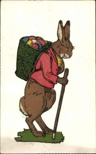 Ak Ostern, Osterhase, Ostereier, Gehstock