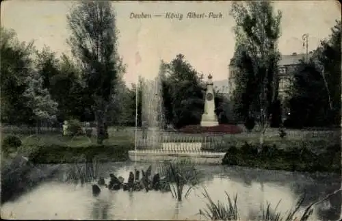 Ak Deuben Freital in Sachsen, König Albert-Park, Fontaine, Denkmal