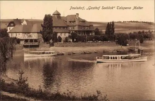 Ak Paulsdorf Dippoldiswalde im Osterzgebirge, Gasthof Seeblick, Talsperre Malter, Schiffe