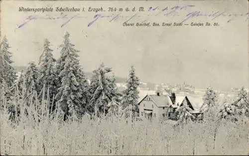 Ak Schellerhau Altenberg im Erzgebirge, Oberer Gasthof, Winteransicht