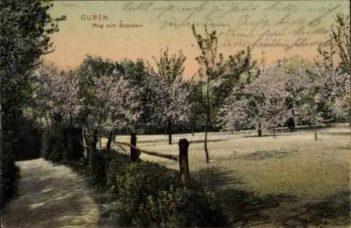 Ak Guben in der Niederlausitz, Eiserstein, blühende Bäume