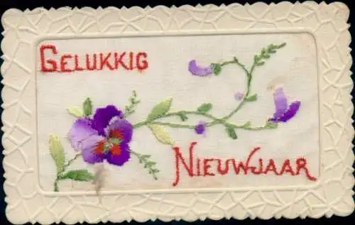 Seidenstick Ak Glückwunsch Neujahr, Blumen, Stiefmütterchen