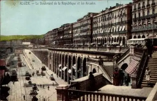 Ak Algier Algier Algerien, Boulevard de la République, Les Arcades