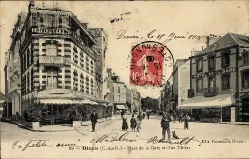 Ak Dinan Côtes-d’Armor, Place de la Gare, Rue Thiers