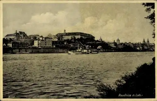 Ak Roudnice nad Labem Raudnitz an der Elbe Region Aussig, Uferpartie, Dampfer