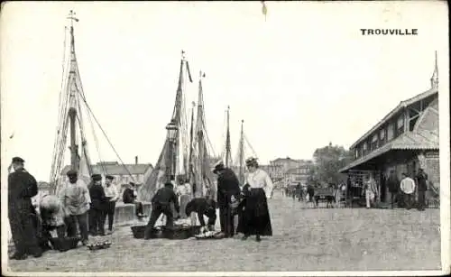 Ak Trouville sur Mer Calvados, Hafenpartie