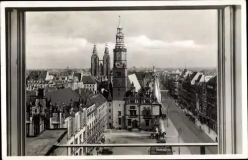 Ak Wrocław Breslau Schlesien, Ring, Ohlauer Straße, vom Hochhaus