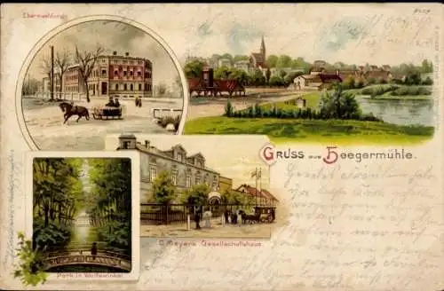 Litho Heegermühle Finow Eberswalde, C. Meyer's Gesellschaftshaus, Eberswalder Str., Park Wolfswinkel