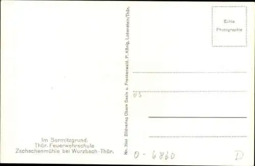 Foto Ak Wurzbach in Thüringen, Sormitzgrund, Feuerwehrschule, Zschachenmühle