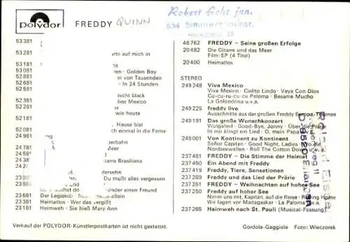 Ak Schauspieler und Sänger Freddy, Freddy Quinn, Portrait, Autogramm