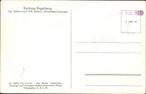 Ak Engelberg Winterbach in Württemberg, Fliegeraufnahme, Kurhaus