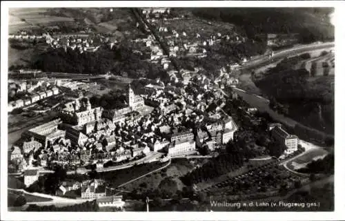 Ak Weilburg an der Lahn Hessen, Fliegeraufnahme