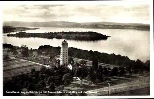 Ak Konstanz am Bodensee, Fliegeraufnahme, Jugendherberge, Aussichtsturm, Mainau