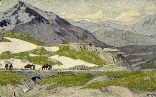 Künstler Ak Moos, Kanton Tessin, Passo del Gottardo