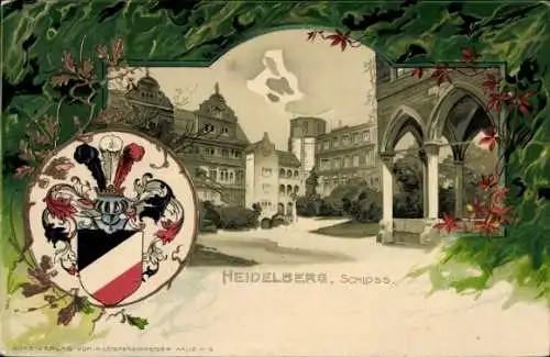 Präge Wappen Litho Heidelberg am Neckar, Schloss