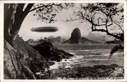 Ak Rio de Janeiro Brasilien, Entrada da Barra, Zeppelin, Zuckerhut