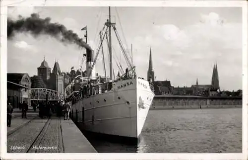 Ak Lübeck in Schleswig Holstein, Salondampfer Hansa im Hafen