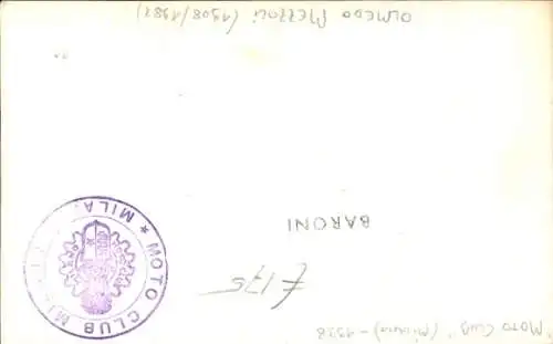 Künstler Ak Olmedo Mezzoli, Moto Club Milano, 1938