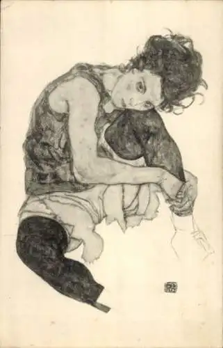 Künstler Ak Schiele, Egon, Sitzende Frau mit hochgezogenem Knie