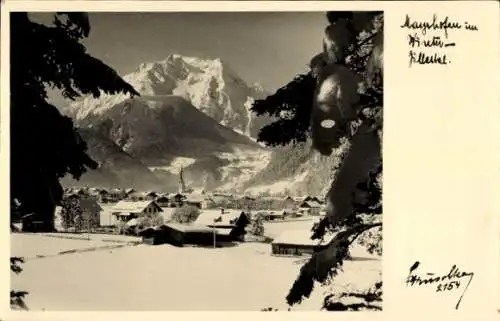 Ak Mayrhofen Tirol, Blick in das verschneite Zillertal