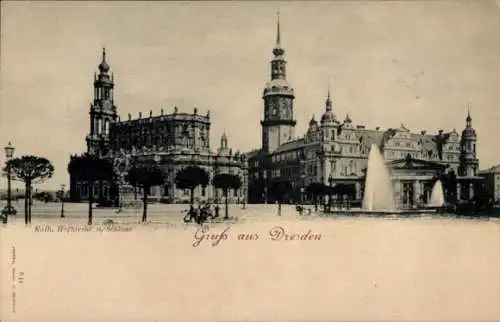 Ak Dresden Altstadt, katholische Hofkirche, Schloss