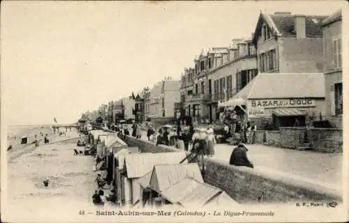 Ak Saint Aubin sur Mer Calvados, La Digue-Promenade