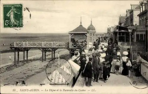 Ak Saint Aubin sur Mer Calvados, La Digue, Passerelle du Casino