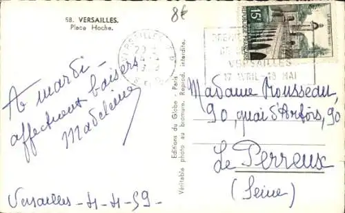 Ak Versailles Yvelines, Place Hoche, Turmuhr, Denkmal