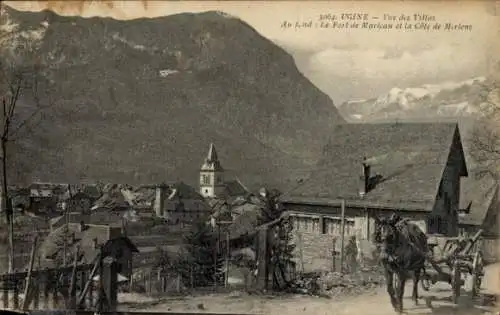 Ak Ugine Savoie, Vue de Villas, Au fond, Le Fort de Martcan, Cote de Merlens