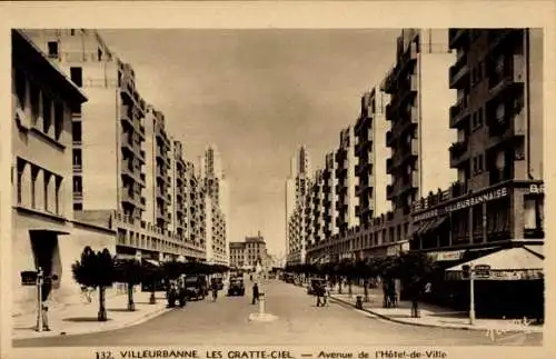 Ak Villeurbanne Rhône, Gratte-Ciel, Avenue de l'Hotel de Ville