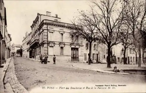 Ak Pons Charente Maritime, Place des Boucheries, Rue de la Paroisse