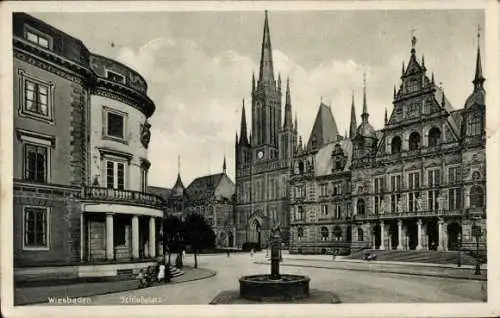 Ak Wiesbaden in Hessen, Schlossplatz, Brunnen