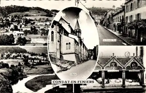 Ak Condat en Féniers Cantal, Panorama, Kirche, Grande Rue, Sainte Blondine