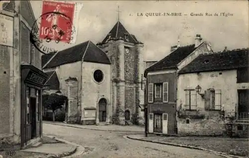 Ak La Queue en Brie Val de Marne, Grande Rue de l'Eglise