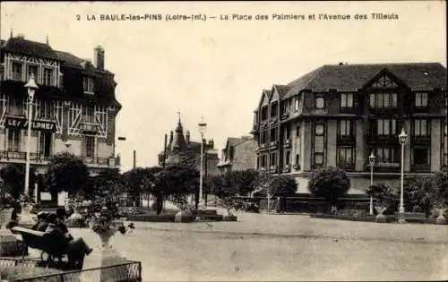 Ak La Baule les Pins Escoublac Loire Atlantique, La Place des Palmiers, Avenue des Tilleuls