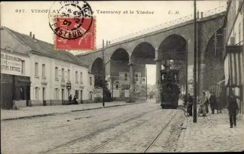 Ak Viroflay Yvelines, Straßenbahn, Viadukt