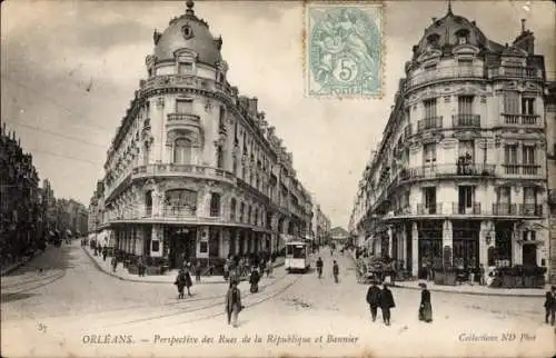 Ak Orléans Loiret, La rue de la République, Rue Bannier