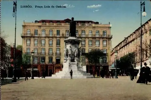 Ak Lisboa Lissabon Portugal, Praca Luís de Camões, Estátua a Luís de Camões