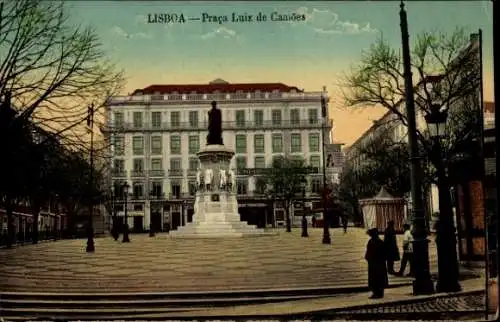 Ak Lisboa Lissabon Portugal, Praca Luís de Camões, Estátua a Luís de Camões