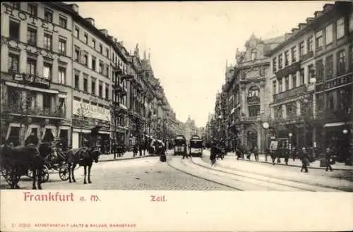 Ak Frankfurt am Main, Zeil, Straßenbahn, Kutschen