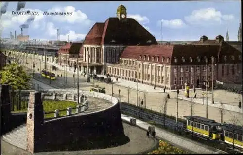 Ak Dortmund im Ruhrgebiet, Hauptbahnhof, Straßenbahn