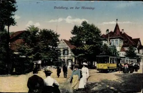 Ak Duisburg im Ruhrgebiet, an der Monning, Straßenbahn