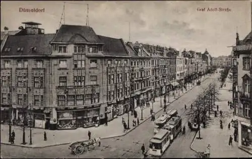 Ak Düsseldorf am Rhein, Graf-Adolf-Straße, Straßenbahnen