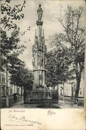 Ak Köln am Rhein, Nahaufnahme der Mariensäule mit Umgebung