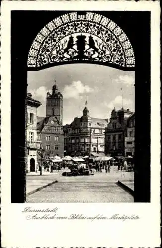 Ak Darmstadt in Hessen, Ausblick vom Schloss auf den Marktplatz