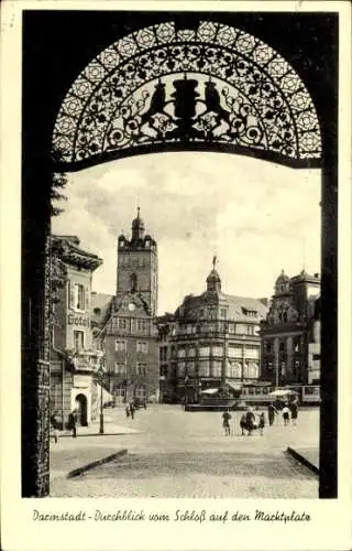 Ak Darmstadt in Hessen, Durchblick vom Schloss auf den Marktplatz