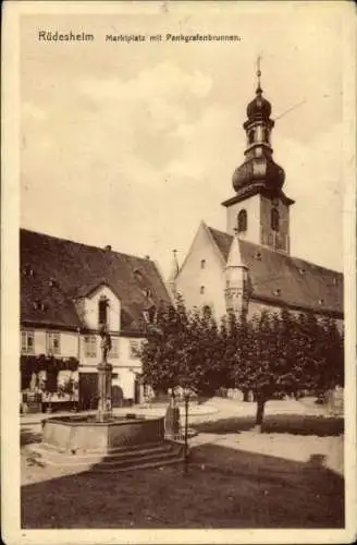 Ak Rüdesheim am Rhein, Marktplatz mit Pankgrafenbrunnen